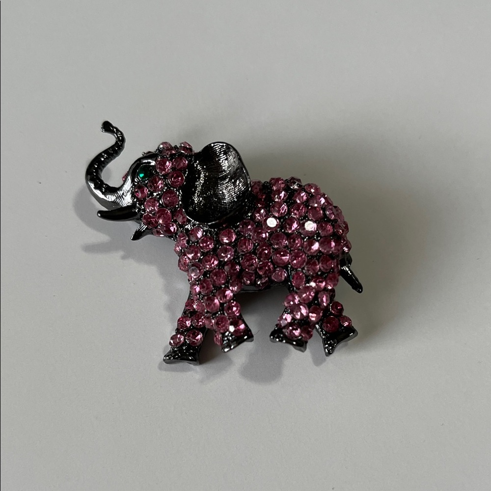 Pink Rhinestone Elephant Brooch